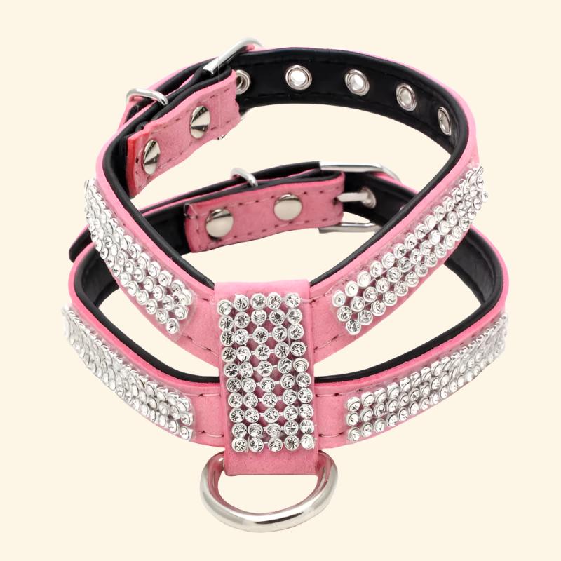 Dog Collar Adjustable Pet Products Pet Necklace Dog Harness Leash Quick Release Bling Rhinestone 1 PC PU Leather