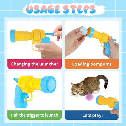 Cat Toys Interactive Toy Mini Shooting Gun Games Stretch Plush Ball Toys Pet Kitten Creative Pet Supplies