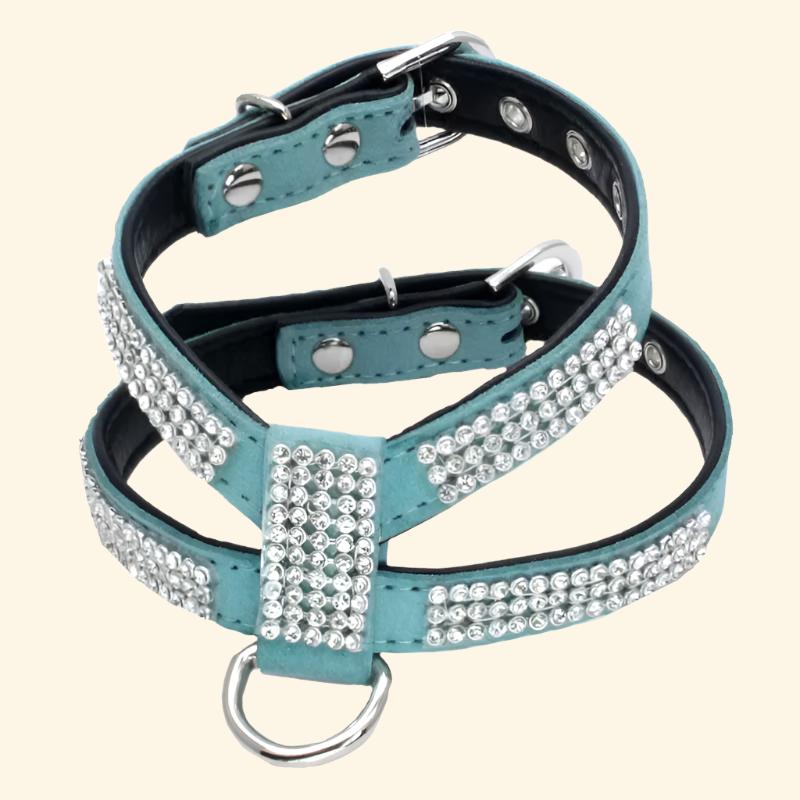 Dog Collar Adjustable Pet Products Pet Necklace Dog Harness Leash Quick Release Bling Rhinestone 1 PC PU Leather