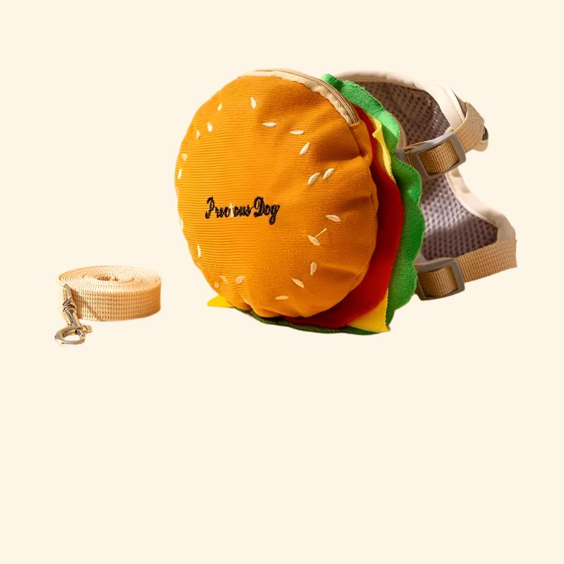 Cartoon Hamburger Chips Design Adjustable Vest Leash Rope for Cats and Dogs, Walking Tow Rope with Backpack, Escape Proof Vest