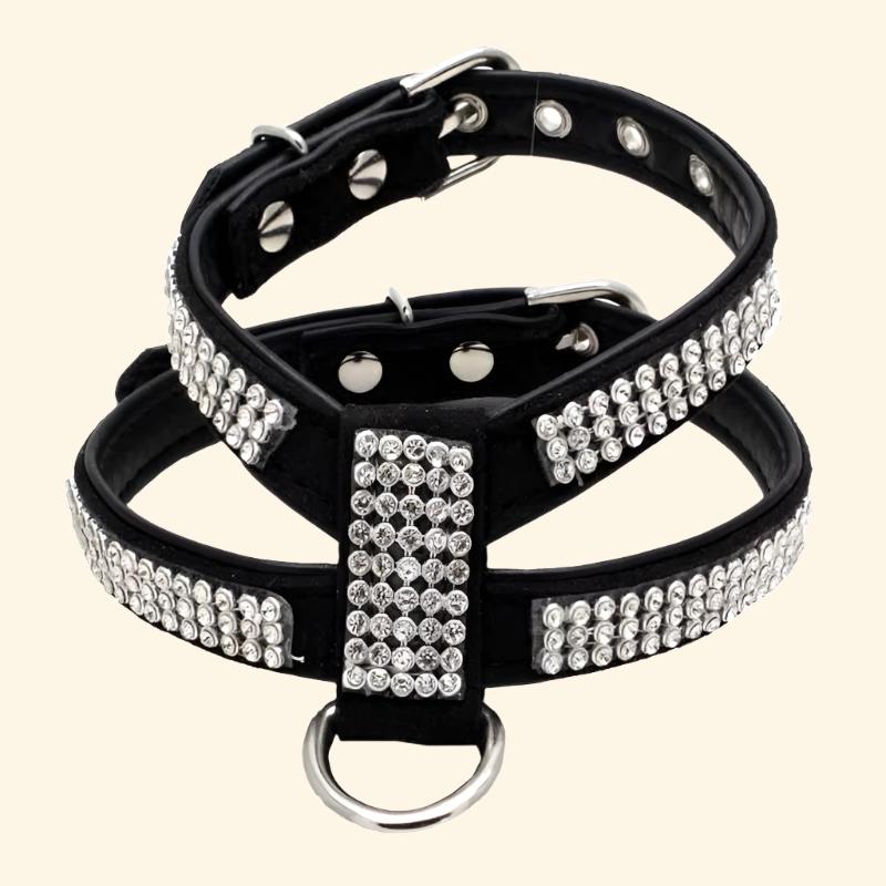 Dog Collar Adjustable Pet Products Pet Necklace Dog Harness Leash Quick Release Bling Rhinestone 1 PC PU Leather