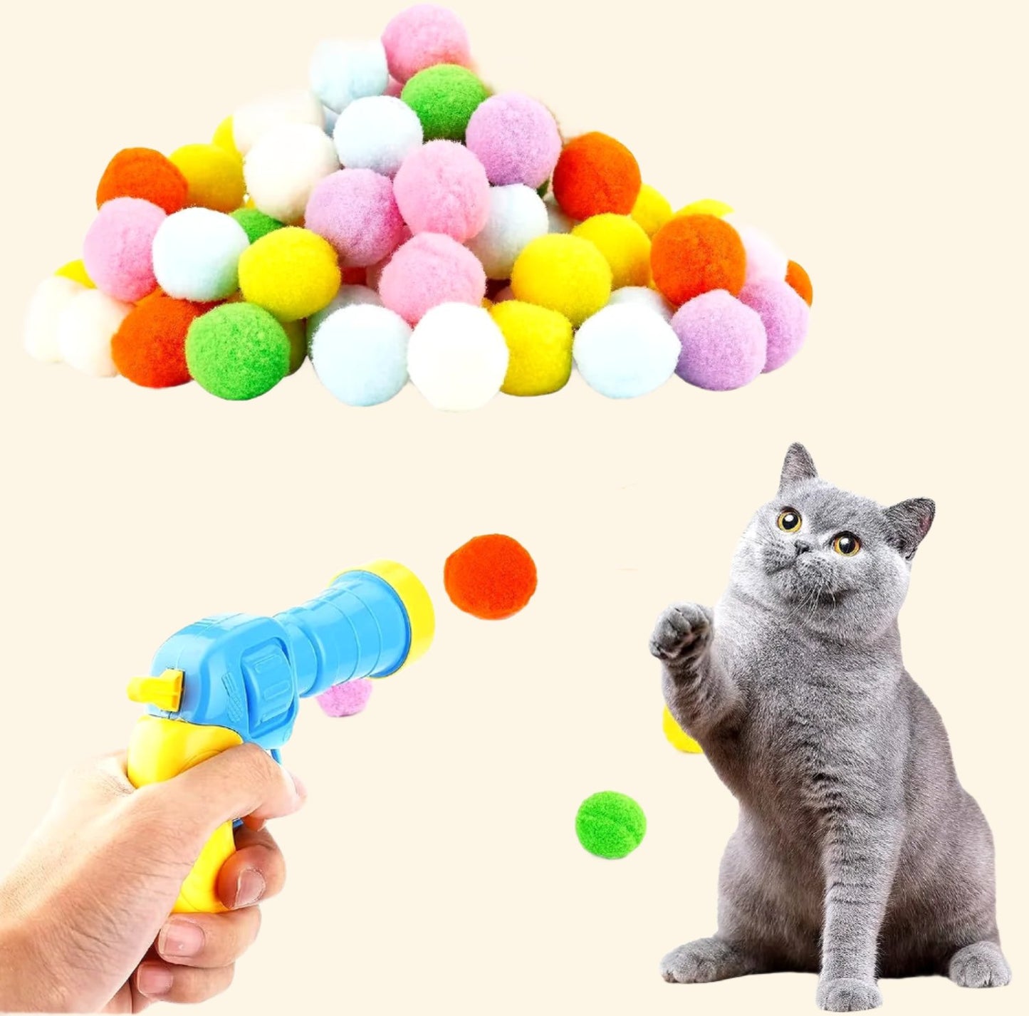 Cat Toys Interactive Toy Mini Shooting Gun Games Stretch Plush Ball Toys Pet Kitten Creative Pet Supplies