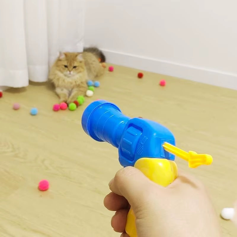 Cat Toys Interactive Toy Mini Shooting Gun Games Stretch Plush Ball Toys Pet Kitten Creative Pet Supplies