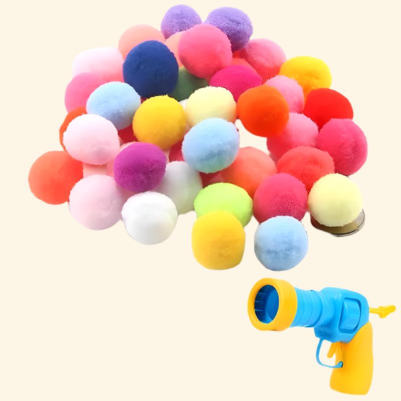 Cat Toys Interactive Toy Mini Shooting Gun Games Stretch Plush Ball Toys Pet Kitten Creative Pet Supplies