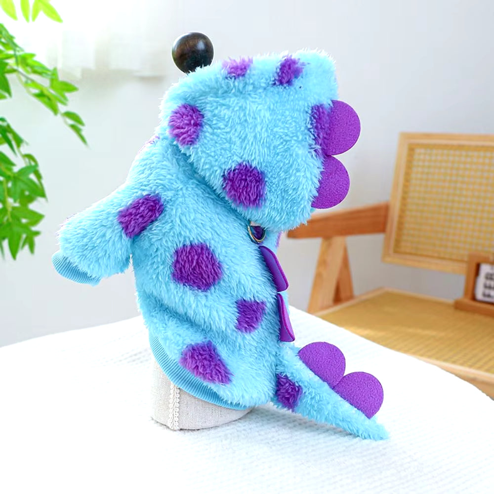 Pet Clothing Cat Dog Thickened Warm Blue Dinosaur Hooded Coat with Drawstring Buckle Animal Supplies