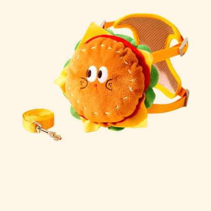 Cartoon Hamburger Chips Design Adjustable Vest Leash Rope for Cats and Dogs, Walking Tow Rope with Backpack, Escape Proof Vest