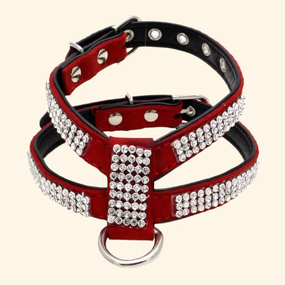 Dog Collar Adjustable Pet Products Pet Necklace Dog Harness Leash Quick Release Bling Rhinestone 1 PC PU Leather