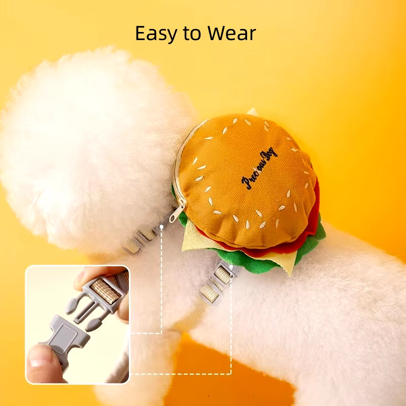 Cartoon Hamburger Chips Design Adjustable Vest Leash Rope for Cats and Dogs, Walking Tow Rope with Backpack, Escape Proof Vest