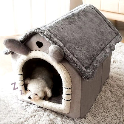 Pet Cat Bed Cat Dog House Puppy Bed Kitten Nest Winter Warm Closed plus Velvet Soft Grey Pet Warm House