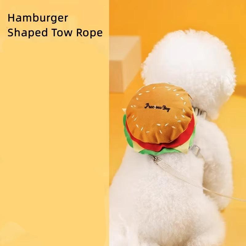 Cartoon Hamburger Chips Design Adjustable Vest Leash Rope for Cats and Dogs, Walking Tow Rope with Backpack, Escape Proof Vest