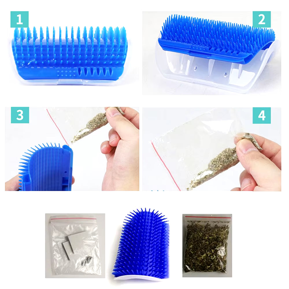 Cat Brush Comb Cat Toy with Catnip Cat Wall Brush Corner Cat Massage Self Groomer Comb Cat Rub the Face with a Tickling Comb Pet