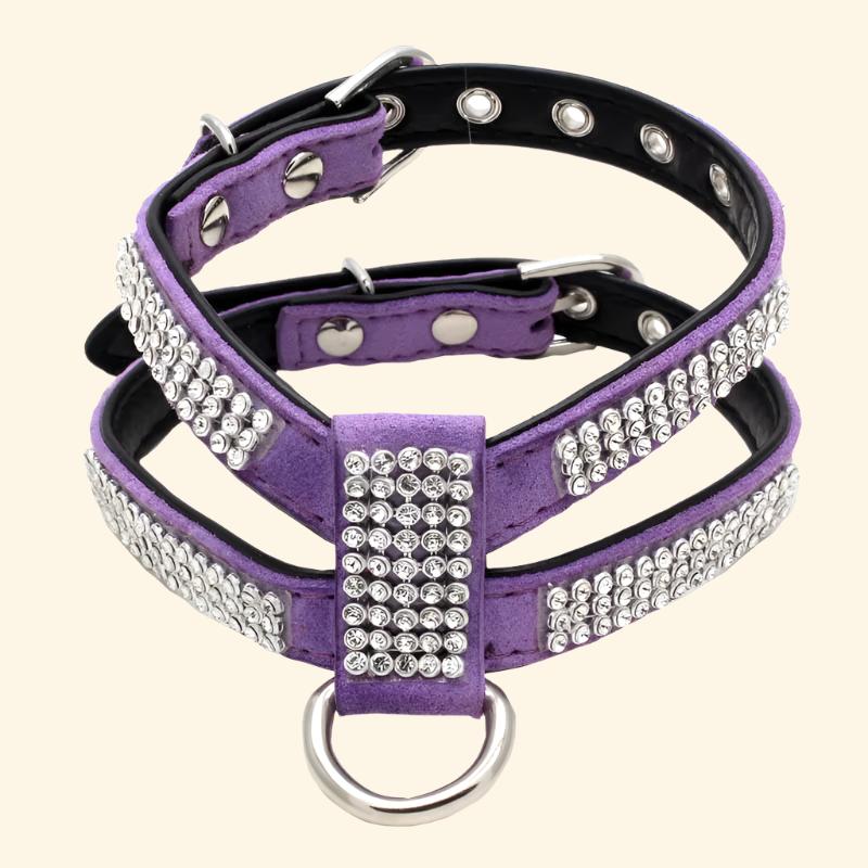 Dog Collar Adjustable Pet Products Pet Necklace Dog Harness Leash Quick Release Bling Rhinestone 1 PC PU Leather