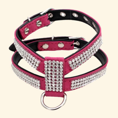 Dog Collar Adjustable Pet Products Pet Necklace Dog Harness Leash Quick Release Bling Rhinestone 1 PC PU Leather