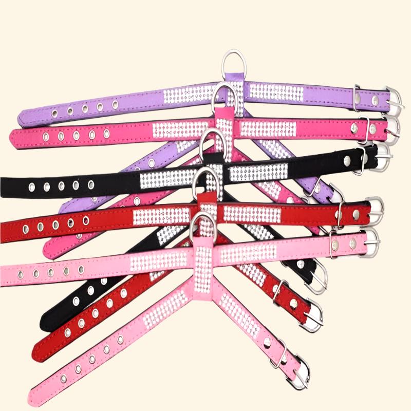 Dog Collar Adjustable Pet Products Pet Necklace Dog Harness Leash Quick Release Bling Rhinestone 1 PC PU Leather